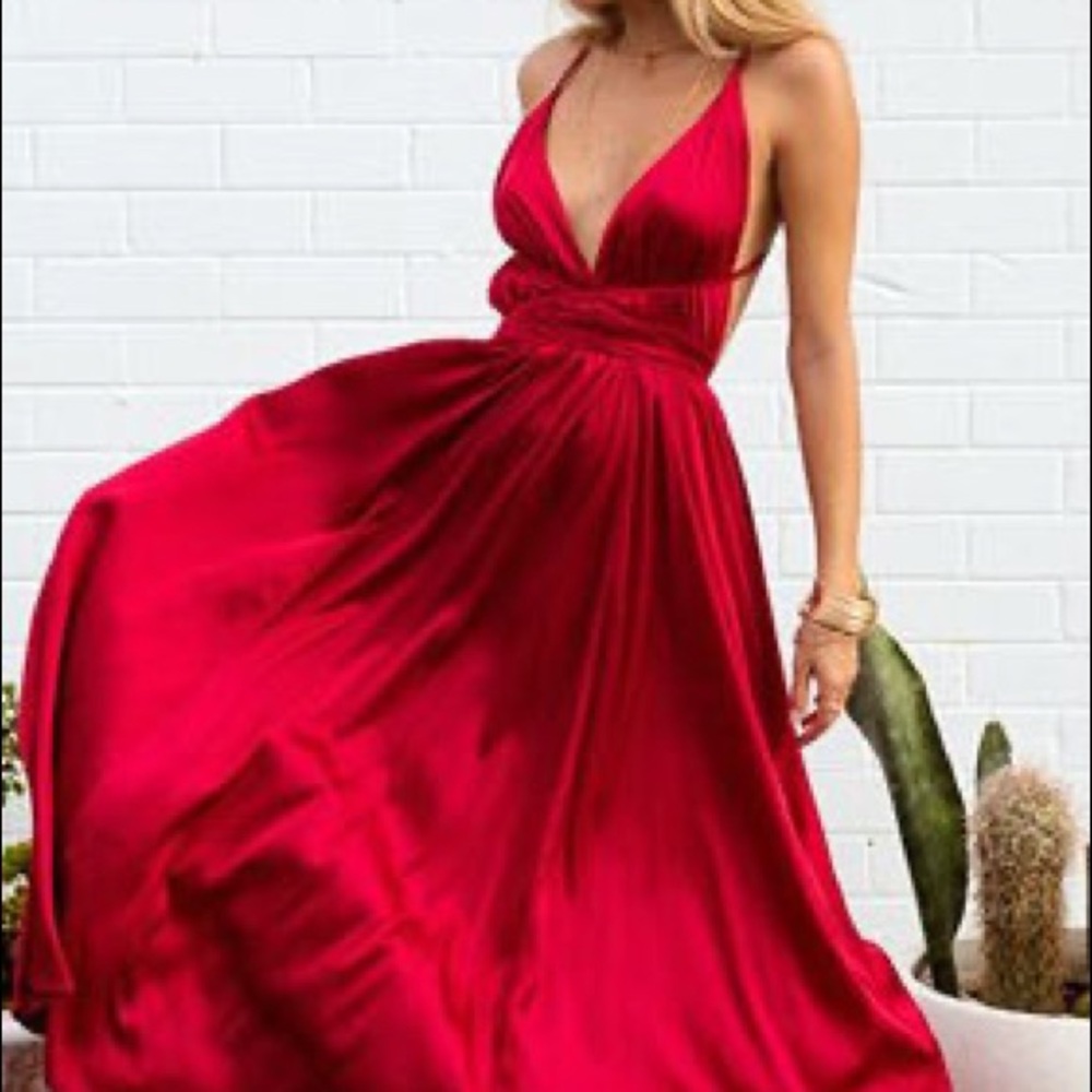 Red maxi satin dress